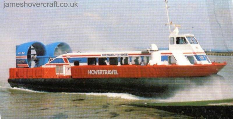 AP1-88 hovercraft - An AP1-88 arriving at the slipway of the once BHC factory in East Cowes, Isle of Wight. (Photo in Croome, 1984)