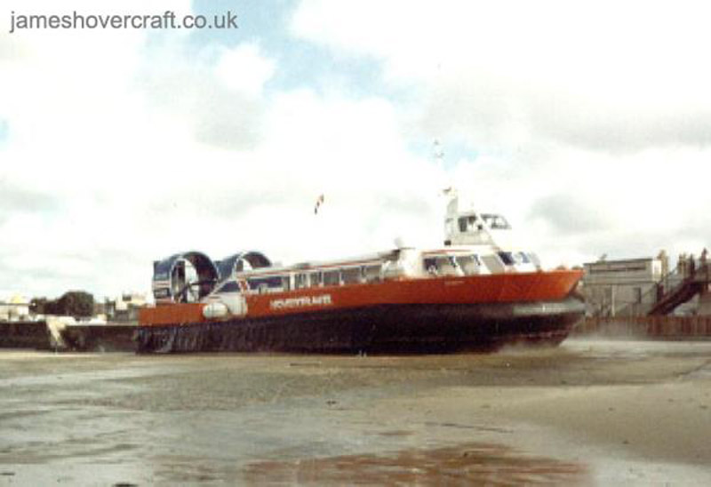 AP1-88 hovercraft - Here is the first ever built AP1-88/80 prototype, Tenacity (GH-2087) leaving Ryde in 1983. Ryde slipway was more curved and a lot smaller then, only enough room for two craft, unlike today when they can fit four craft on the slipway (Photo: David Ingham)