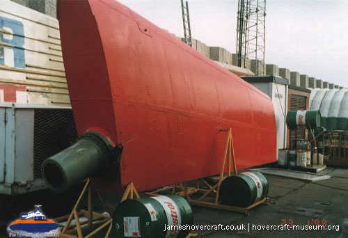 SRN4 The Princess Margaret (GH-2006) undergoing maintenance at Hoverspeed -   (submitted by The <a href='http://www.hovercraft-museum.org/' target='_blank'>Hovercraft Museum Trust</a>).