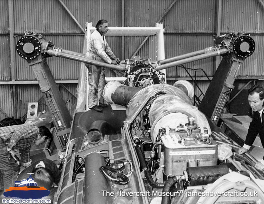 SRN6 close-up details - Twin-prop in factory (The Hovercraft Museum Trust).