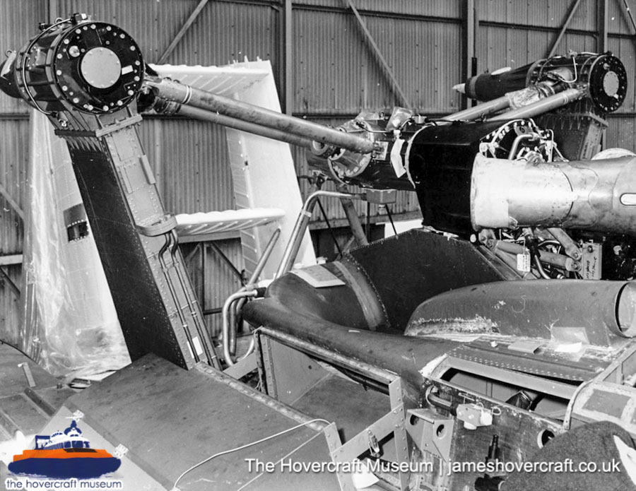 SRN6 close-up details - Twin-prop in factory (The Hovercraft Museum Trust).
