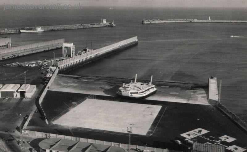 The Dover Eastern Docks, and when there was a Seaspeed hoverport there - SRN4 arriving at Dover Eastern docks hoverport as seen from Langdon Cliffs (Nigel Thornton).