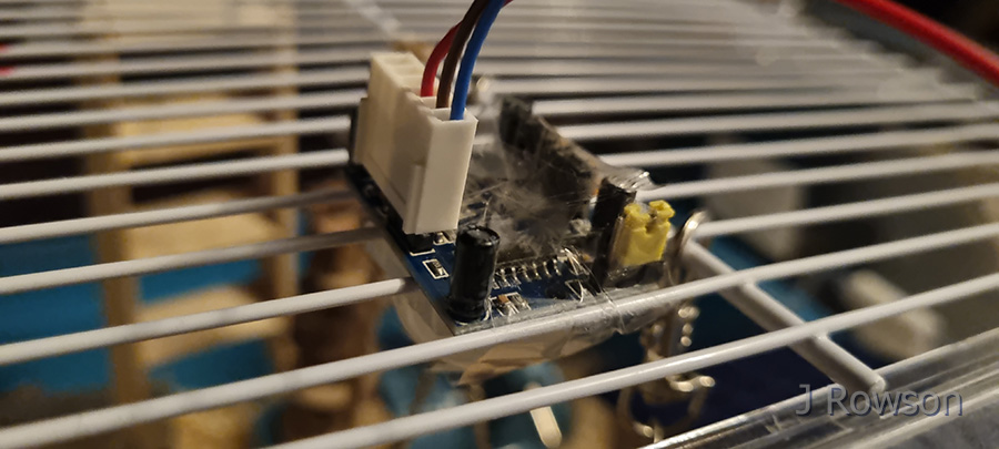 Monitoring Diesel (the Hamster)'s Movements - Motion sensor attached to cage (credit: James Rowson).