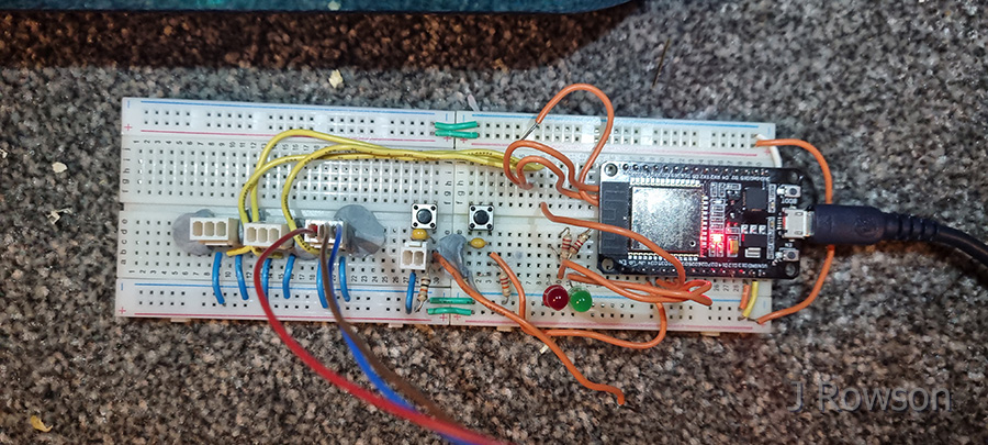 Monitoring Diesel (the Hamster)'s Movements - Extended breadboard with multiple inputs (credit: James Rowson).