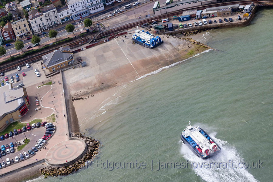 AP1-88 Operations from Ryde, Isle of Wight - AP1-88 hovercraft arriving at Ryde Hoverport from the air (credit: Rob Edgcumbe).