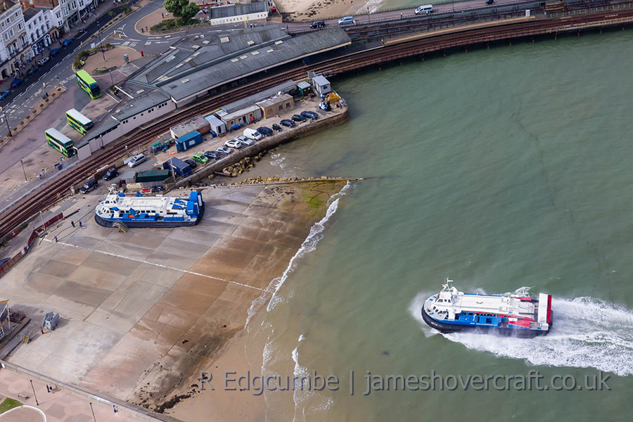 AP1-88 Operations from Ryde, Isle of Wight - AP1-88 hovercraft arriving at Ryde Hoverport from the air (credit: Rob Edgcumbe).