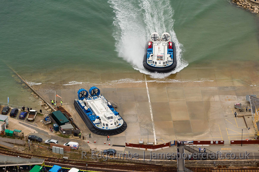 AP1-88 Operations from Ryde, Isle of Wight - AP1-88 hovercraft arriving at Ryde Hoverport from the air (credit: Rob Edgcumbe).